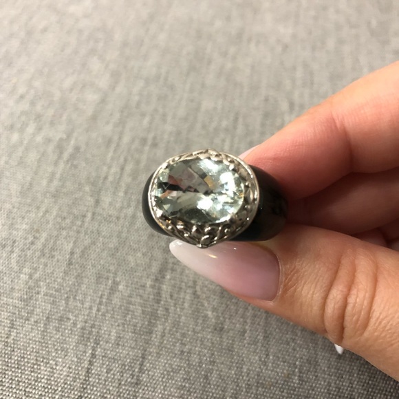 CRYSTAL W/ BLACK BAND STATEMENT RING - Picture 1 of 2